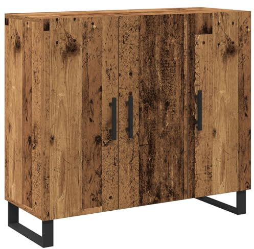 vidaXL Sideboard mit 3 Türen, Holz-Lagerschrank 90 x 34 x 80 cm, Robustes rustikales Design, perfekt für Esszimmer, Wohnzimmer, als Buffet oder Konsole, Indoor-Möbel mit Metallakzenten.