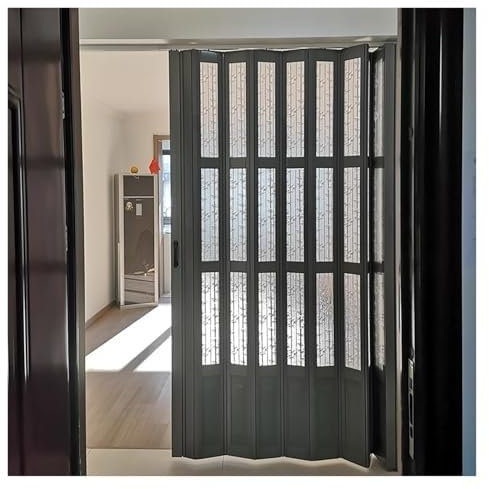Falttüren Innentüren Ziehharmonika-Tür, 203 Cm Hoch, Ziehharmonika-Falttür, Anpassbarer Raumteiler Aus PVC-Platten For Küche, Dusche, Schrank Oder Büroschrank, Mit Aluminiumrahmen(Grey,WXH 34X80IN(86.