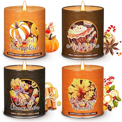 Lanpn Herbst Duftkerzen Soja Wachs Set 4 St Aromatherapie Kerzen Geschenk für Erntedankfest Duftkerze Party Geburtstag 40 Stunden Brennzeit Thanksgiving Tisch Zimmer Hause Dekor Scented Candle Kerze