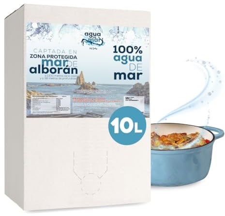 Agua de Mar 100% Natural e Hipertonica del Mar de Alborán - Para Cocinar, Rica en Magnesio y Calcio - Microfiltrada - Alternativa Saludable a la Sal (BiB 10 litros)