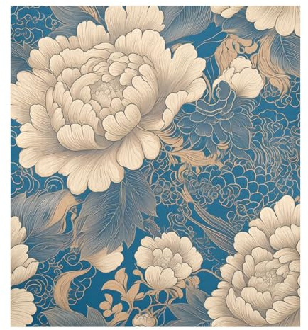 Retro Teal Floral Peony Decorative dishwasher door magnet reusable refrigerator wraps front panel magnetic holiday decor 23x26in