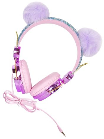 MERRYHAPY Auriculares Infantiles con Micrófono Diseño De con Brillo y Bola De Peluche Limitador De Volumen Compatibles con Tabletas y Móviles