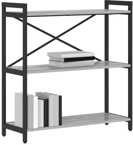 vidaXL Bookcase Grey sonoma 80 x 30 x 83 cm Engineered wood, Adjustable Feet, Multi-Tiered Stand, Industrial Bookshelf, Storage Shelf Unit, Living Room Organizer, Functional Display Rack