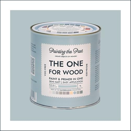 The One for Wood Paint & Primer 1L Blue No. 1 Cooling Off | Semi Matt Finish, Bio-Based & VOC-Free Formula for Wooden Furniture & Surfaces | Durable & Easy Indoor Home Decorating