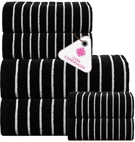Casa Copenhagen, 6teiliges Designer Handtuch Geschenkset aus 100% ägyptischer Baumwolle Schwarz, 600 g/m² (2Badetücher, 2Handtücher, 2Waschhandschuhe) Geschenkbox für Damen & Herren