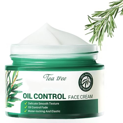 Teebaumöl Creme, Creme Gesicht, Feuchtigkeitscreme Gesicht für Damen & Männer zur Öl Kontrolle & Poren Verkleinern, Leichte Face Cream für Skin Care & Gesichtspflege, 50g