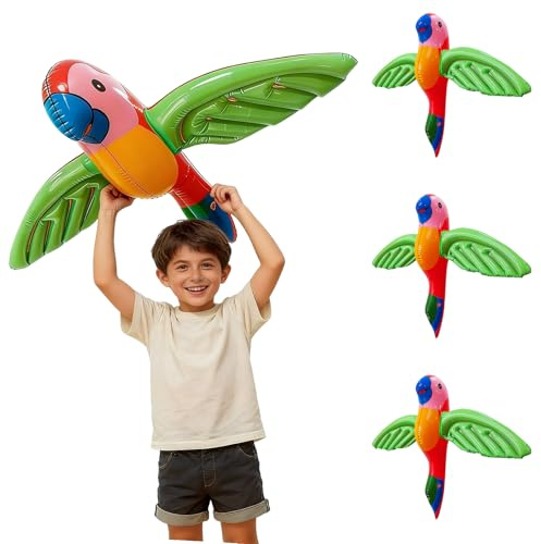 Aufblasbarer Papagei – 4 Stück Pool Papagei Deko, Piraten Papagei Zubehör für Mottoparty, Tropische Vögel Deko für Karneval, Hawaii Party, Strand & Geburtstag (58x75cm)