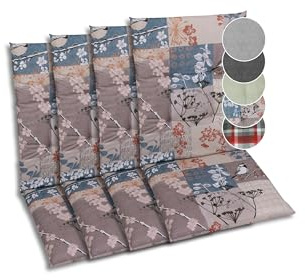 GO-DE Textil Bequeme und attraktive Polsterauflagen für Mittellehner-Gartenstühle (4er-Set, Blattmotiv-Natur Taupe, Mittellehner)