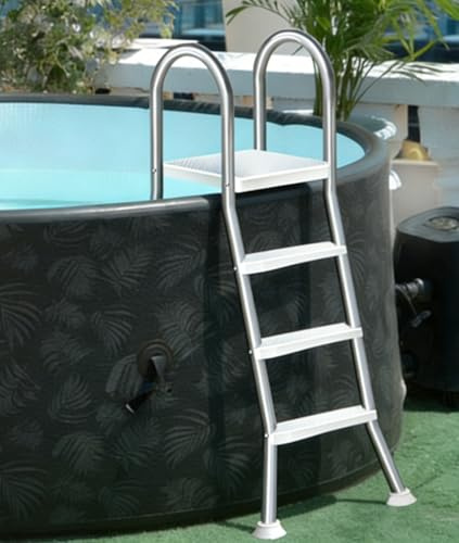 Errzom Schwimmbadleiter, 3-stufige Treppe mit Doppeltem Handlauf und Rutschfesten, Robusten Stufen, max. Tragkraft 250 kg, für 110 cm Aufstellpools auf Allen Terrassenoberflächen,110cm