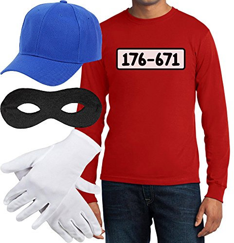 Shirtgeil Panzerknacker Banditen Kostüm - Langarmshirt mit Hut, Maske und Handschuhen - Banditen Kostüm für Herren