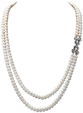 JYX - Collana di perle a doppio filo, 7-7,5 mm, colore: Bianco
