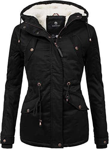 MARIKOO Damen warme Winterjacke mit kuscheliger Verstellbarer Kapuze Manolya Schwarz Gr. XS