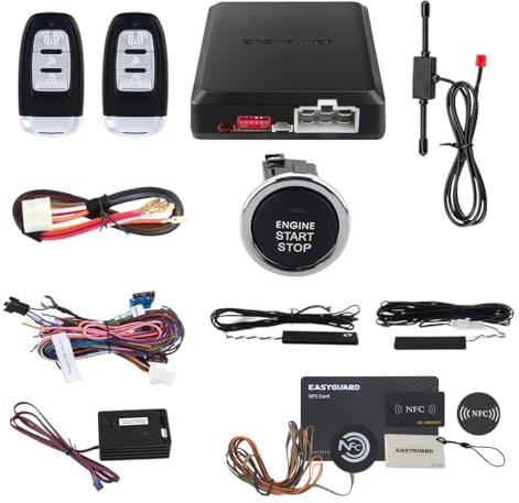 EASYGUARD Rolling Code Auto-Alarmanlage mit passiver schlüsselloser Eingabe, Push-Start-Stopp-Taste, NFC, Vibrationsalarm, Auto-Start-Starter, ec002-lb-ns DC12V