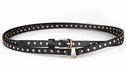 Cheerlife Damen Nietengürtel Punk Taillengürtel schmal Nieten Gürtel Schwarz Jeansgürtel 190/200cm (Gesamtlänge 190CM)