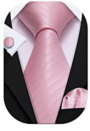 Barry.Wang Juego de corbatas lisas para hombre, pañuelo y gemelos, color liso, para bodas, negocios, Raya Rosada, Taille unique