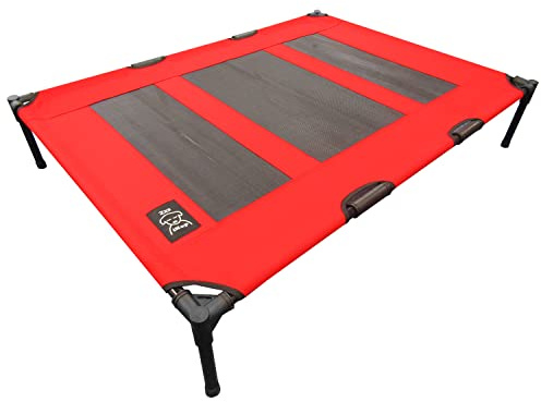 iNap Raised Dog Bed - Cooling Elevated Pet Bed with Washable Breathable Fabric - Orthopaedic Steel Frame Design - Choose Colour & Size (Red, XL)