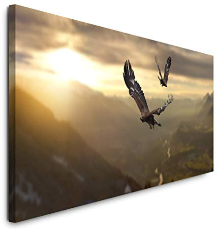 Paul Sinus Art GmbH Adler in Einer Gebirgslandschaft 120x 50cm Panorama Leinwand Bild XXL Format Wandbilder Wohnzimmer Wohnung Deko Kunstdrucke