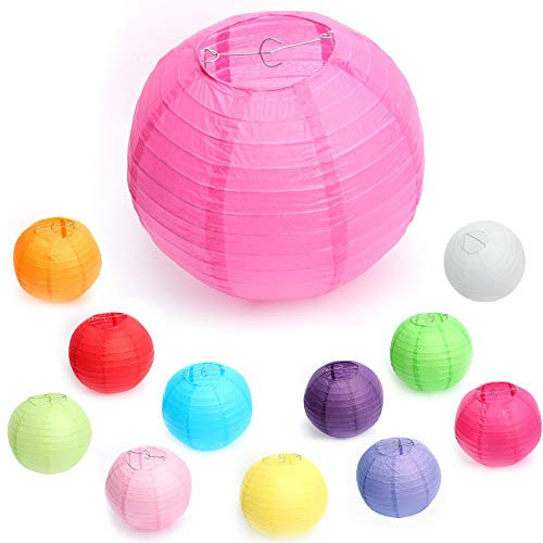 Meisax 10 Stücke Papier Laterne Lampions 10 (25 cm), rund Lampenschirm Dekoration Papierlaterne für Hochzeit Freier Geburtstag Party Garten (rosa rot)