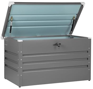 Beliani Metall-Gartentruhe 300 l grau Kissenbox Auflagenbox für die Terrasse wasserdicht Aufbewahrungsbox Gartenbox Cebrosa