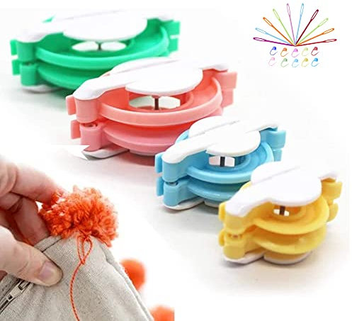 Pom Pom Maker, 4 Größen Fluff Ball Weaver Nadel PomPom Maker Sets-DIY Pompoms Handwerk Puppe Making Kits Enthält 10 Stück Strickstichmarker + 10 Stück Plastiknadeln (24)