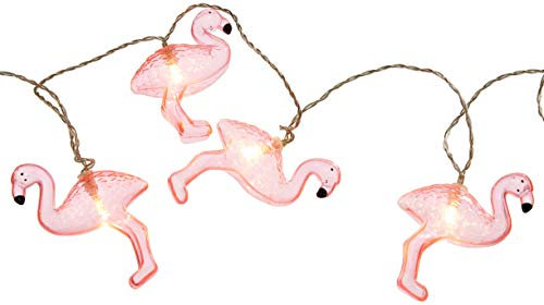 Konstsmide, 3132-343, LED Dekolichterkette, Flamingos, mit 6h Timer, 10 warm weiße Dioden, batteriebetrieben, Innen, transparentes Kabel grün