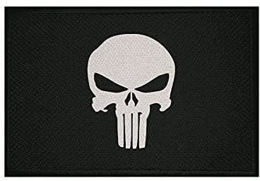 U24 Aufnäher Punisher Kopf weiß auf schwarz Fahne Flagge Aufbügler Patch 9 x 6 cm