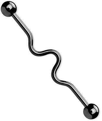 Paula & Fritz® Industrial Ohr-Piercing Stab Welle Chirurgenstahl 38mm Stab-Länge 1.6 mm Stab-Dicke Schwarz Barbell