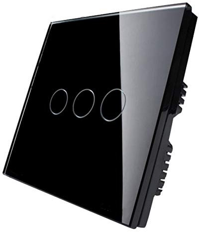 KONOQ Glass Panel Smart Touch Light Switch - WIFI INTEGRATED ON/OFF (3 Gang / 2 Way, Black)