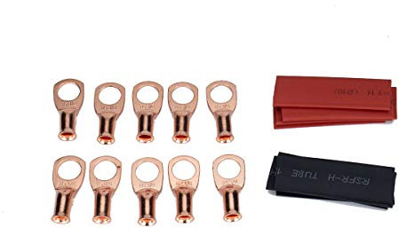 Namvo 10pcs Purple Copper Terminal Lugs 8 AWG Battery Cable Ends Tubular Bare Copper Eyelets Ring Terminal Connectors (8 AWG - 3/8'' Ring)