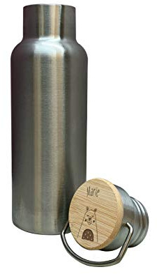 Trinkflasche Kinder Isolierflasche Edelstahl mit Bambusdeckel Holzdeckel personalisierte Geschenke für Kind Ostern, Weihnachten, Einschulung doppelwandige Flasche mit Namen 500ml hellomini
