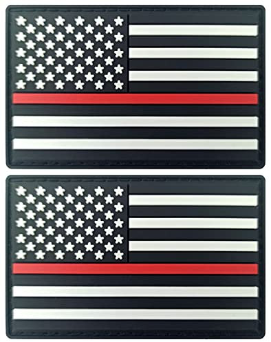 JBCD 2 Stück Amerikanische dünne rote Linie Flagge Patch US Feuerwehr Flaggen Patches PVC Tactical Patch Pride Gummi-Flagge Patch für Rucksack Hut Patch Team Military Patch