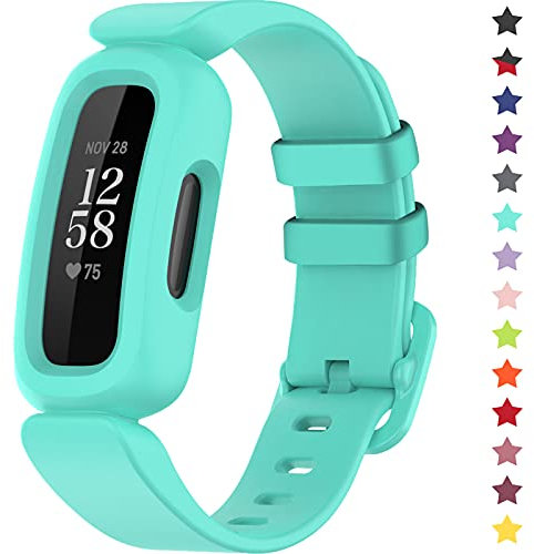 TopPerfekt Armbänder kompatibel mit Fitbit Ace 3 für Kinder, weiches Silikon, wasserdichtes Armband, Zubehör, Sportuhrenarmband Jungen Mädchen (seeblau)