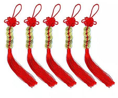 5PCS de Feng Shui pièces Chinoises de la Chance pièces de Feng Shui Nœud Chinois et Monnaie Porte-Bonheur en Forme Monnaie pour Richesse