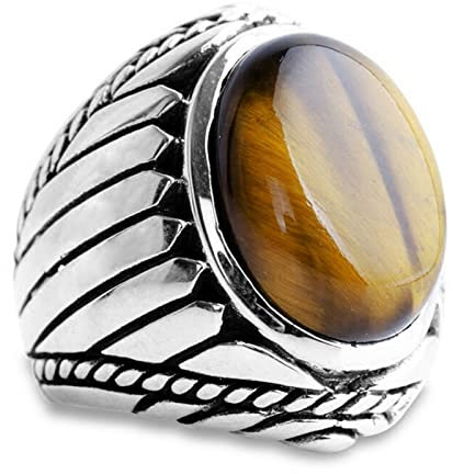 Gualiy Ringe Silber Männer, Herrenring Siegelring, Sterling Silber Vintage Tigerauge Verlobungsring Silber Ringgröße 63 (20.1)