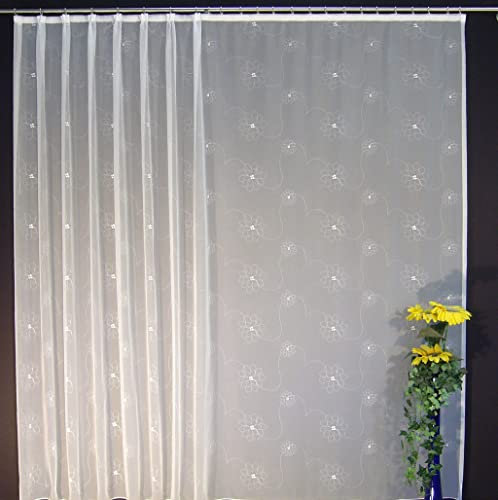 EASYHomefashion Hochwertige Fertiggardine Voile Store Deko Schal mit Stickerei Faltenband Bleiband BELLA 180 x 300 cm (HöhexBreite)