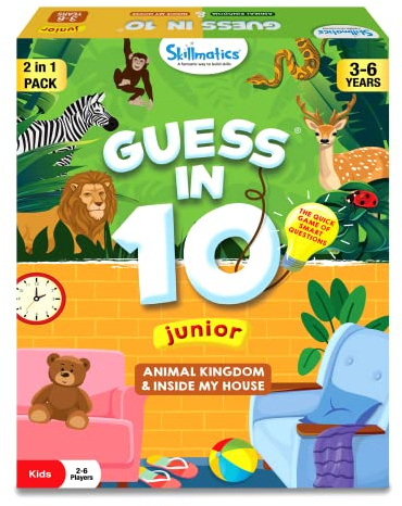 Skillmatics Juego de cartas - Guess in 10 Junior Animals & Inside My House Combo, juego rápido de preguntas inteligentes, regalos y aprendizaje divertido para niños de 3 a 6 años