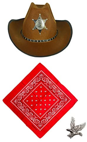 Vastsea Western Cowboy Kostüm Zubehör Set, Cowboy Hut Bandana, Flying Eagle Pin, Holster Cowboy Set für Halloween Party Dress Up(dreiteiliges Set)