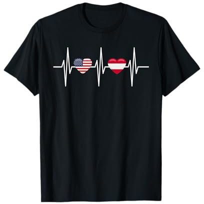 USA Österreich Hemd Herzschlag Amerika Österreichische Flagge Herz T-Shirt