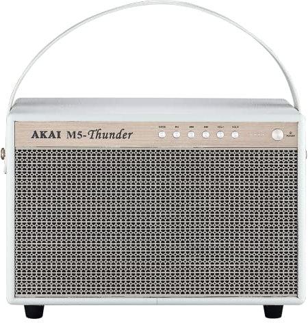 Akai -Altoparlante retrò con Bluetooth, altoparlante wireless portatile, altoparlante wireless, riproduzione USB, ingresso Auxiliare audio, doppio cavo incluso, 20 W, bianco