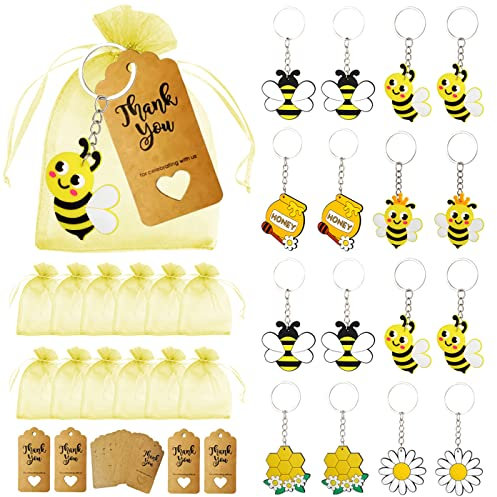 Luccyle 30 Stück Biene Schlüsselanhänger,Mini Schlüsselanhänger,Gastgeschenke Taufe,Enthalten Organza Taschen Danke Kraft Tag,Baby Shower Kommunion Kinderggeburtstag Party Mitgebsel