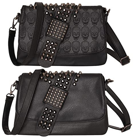 Ro Rox Umhängetasche Danika Damen Nieten Schulter Punk Gotisch PU, Schwarz, Einheitsgröße