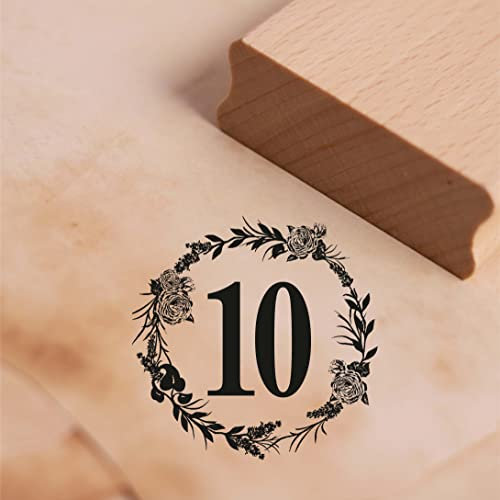Motivstempel Jubiläum Zahlen Vintage Kranz Rosen Stempel Holzstempel Geburtstag Hochzeitstag - 48 x 48 mm (10)
