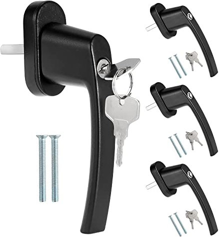 Yakimz Fenstergriffe Abschliessbar, 4 Stück Abschließbare Fenstergriffe Kindersicherung mit Schloss in Stiftlänge 35mm, Gleichschließend Windows Balkontürgriff(Schwarz)