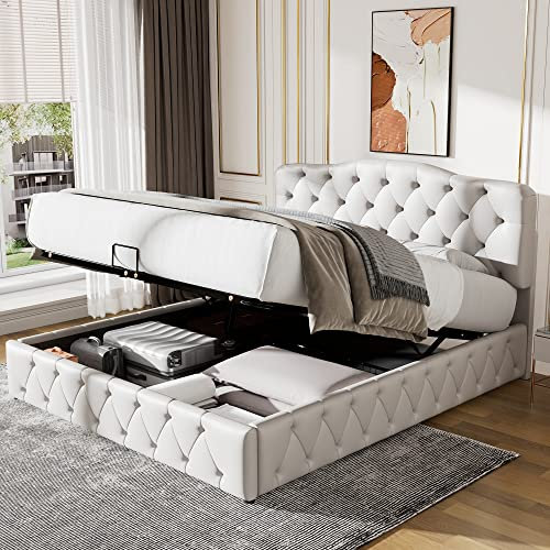 SOFTWEARY Polsterbett, Doppelbett mit Lattenrost und Bettkasten, 140x200 cm, gepolsterter Kopfteil höhenverstellbar, Bezug aus Kunstleder