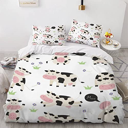 OENISE Kinderbettwäsche 135x200 Die Kuh Mikrofaser Bettwäsche-Sets 3teilig Kuh, Tier Jungen Mädchen Atmungsaktive Bügelfrei Bettbezug mit Reißverschluss und 2 Kissenbezüge 80x80 Sommer