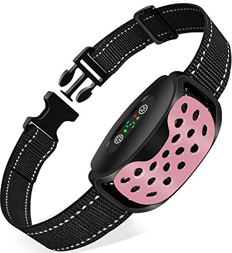 Anti Barking Dog Collars, Bark Collar Stop Dog Barking with Vibration & Beep Modes Harmless Training Dog Collar for Small Medium Large Dogs No Bark Collar Rechargeable IP67 Waterproof Humane-Pink