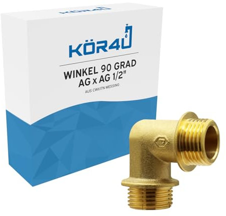 kör4u Winkelstück 90 Grad AG/AG 1/2 Zoll aus Messing, Messingwinkel für Haus und Garten, trinkwassergeeignet
