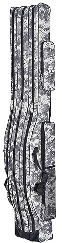 Borsa da Pesca Portatile Mimetica - 120 cm 150 cm, Grande Capacità, Custodia per Mulinello e Attrezzi Con Esche, Grigio Mimetico, L (150cm), Moderno