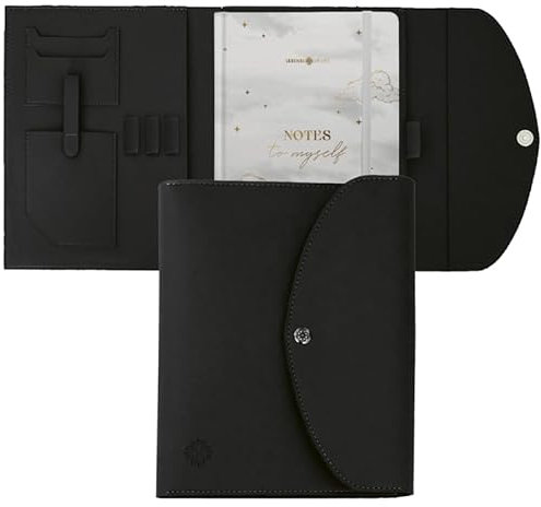 Lebenskompass Buchhülle A4 im edlen Design von Schwarz - Buchtasche & Book Sleeve Bag aus veganem Leder (PU) Für Kalender DIN A4 & als Geschenk für Buchliebhaber