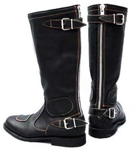 Stivali da Cavaliere da Uomo Stivali da Moto Stile Cowboy Occidentale Stivali Alti da Moto con Fibbia Scarpe da Equitazione da Esterno Vintage di Grandi Dimensioni,Nero,44 EU